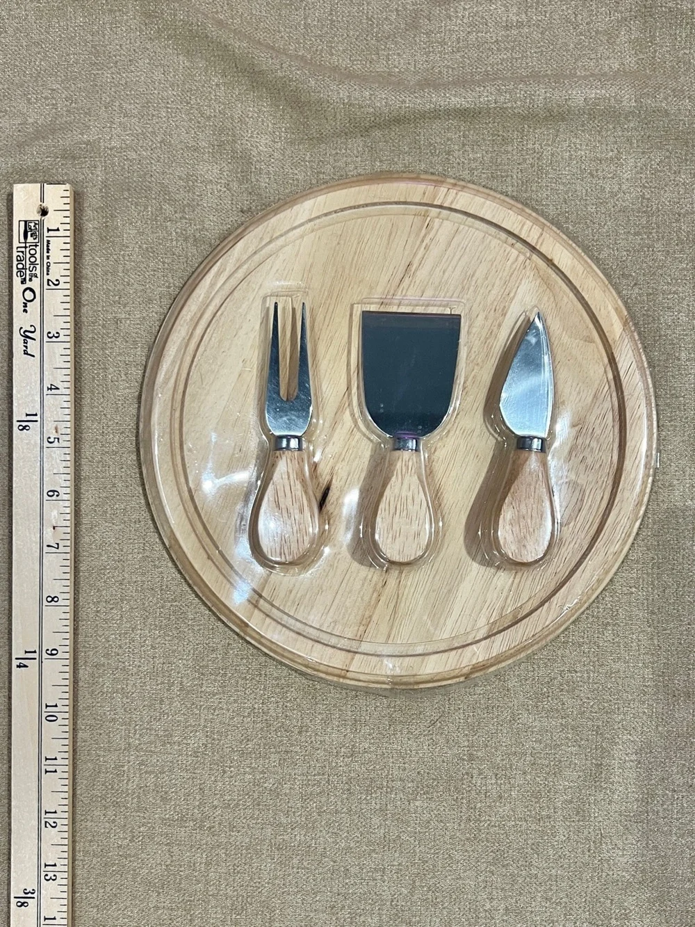 Wood Cheese Board Charcuterie Serving‎ Tray Set w Cheese Knife Spreader Fork